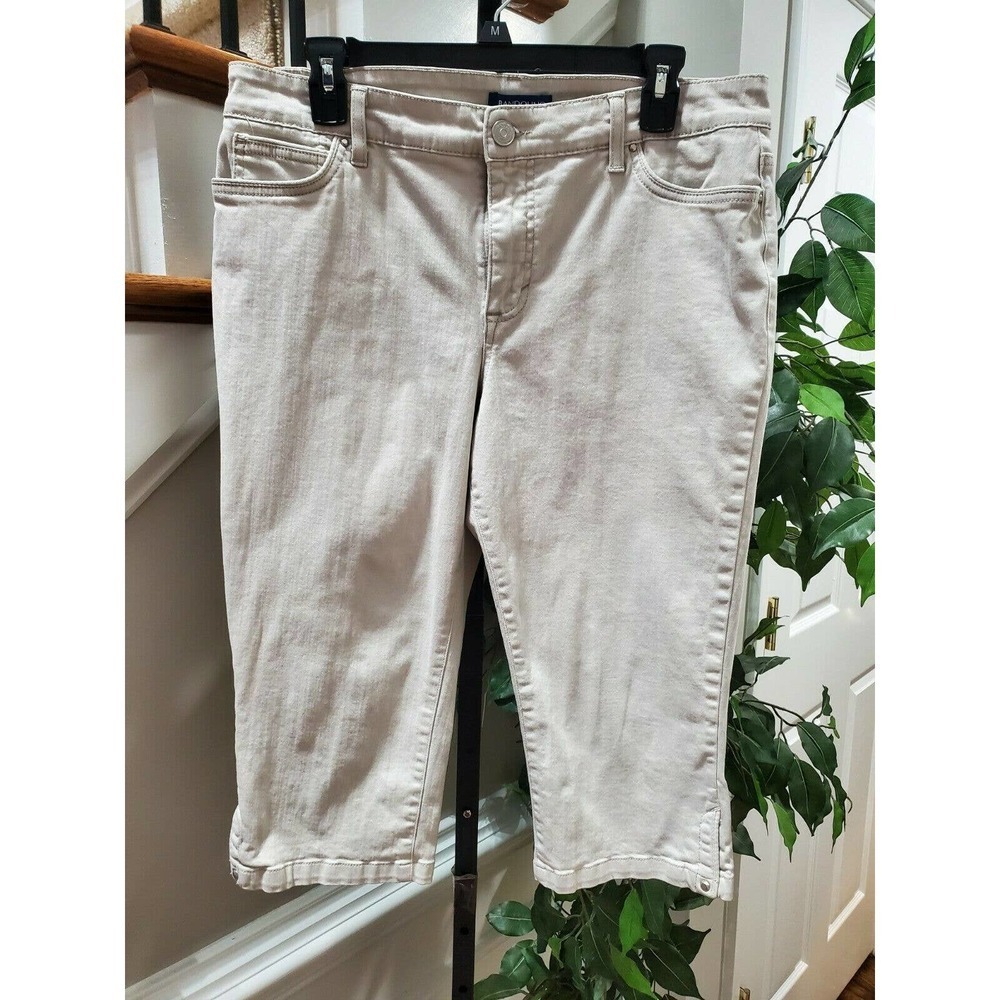 Bandolino Women Ivory Solid Cotton Mid Rise Pull On Straight‎ Legs Pant Size 14P